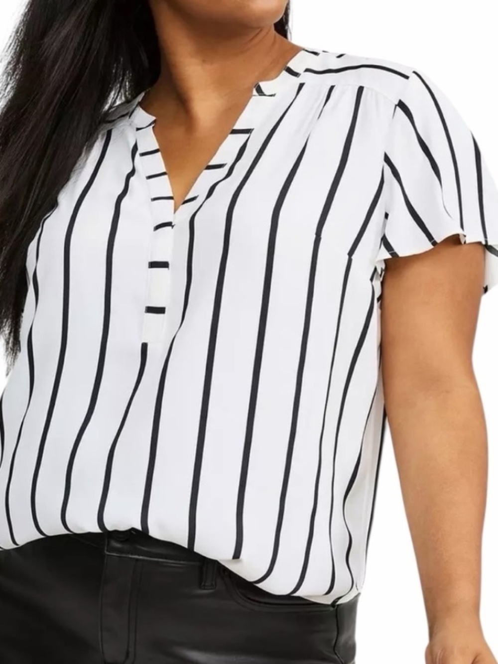 Torrid | Harper White & Black Vertical Stripe V-Neck Blouse
